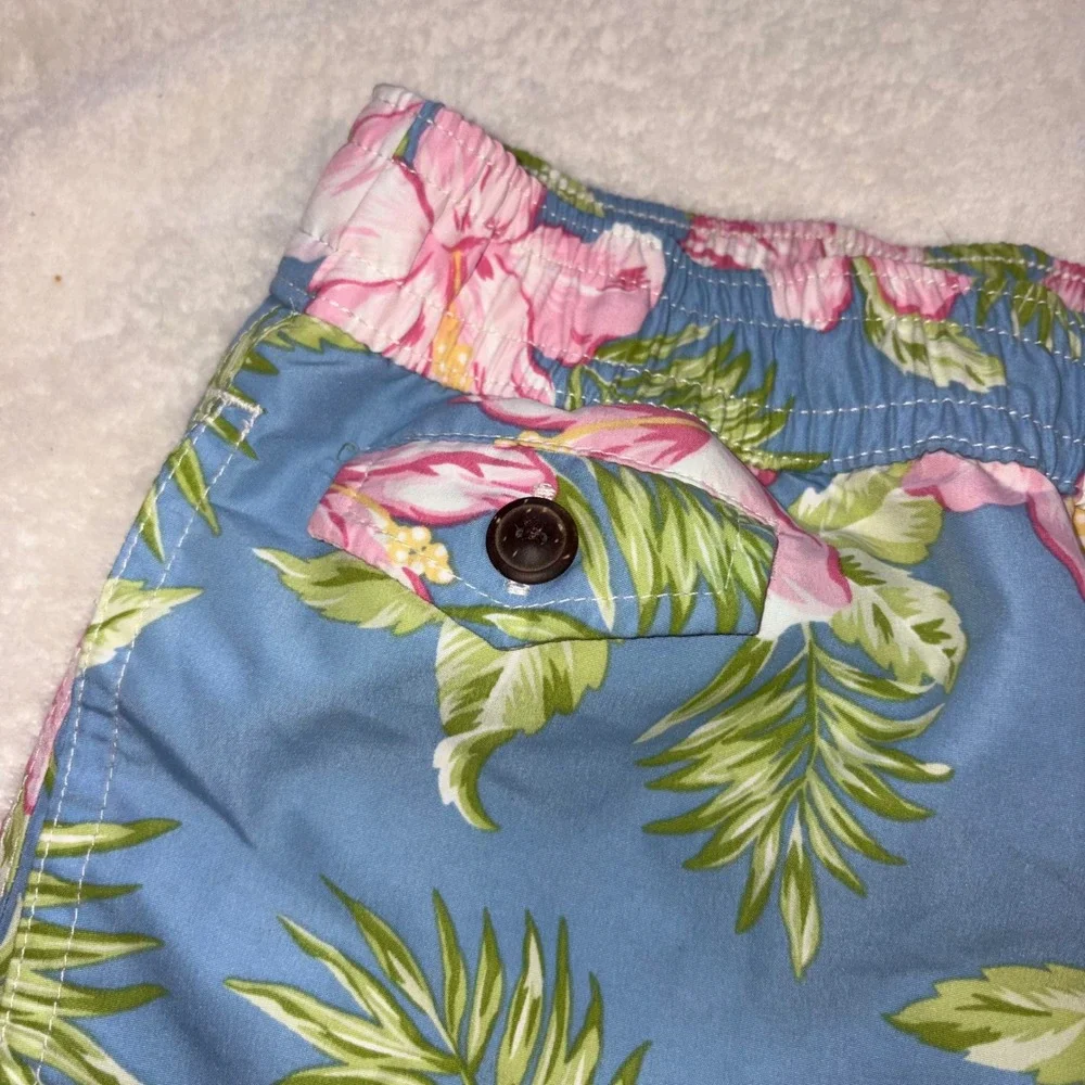 POLO RALPH LAUREN Swim Trunks Mens Large Blue Floral Hibiscus Board Shorts 8in